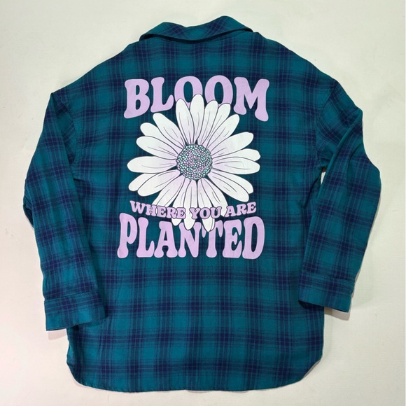 Justice Girls Graphic Flannel Plaid Button-Down Shirt Top, Size M (10) - Picture 4 of 9